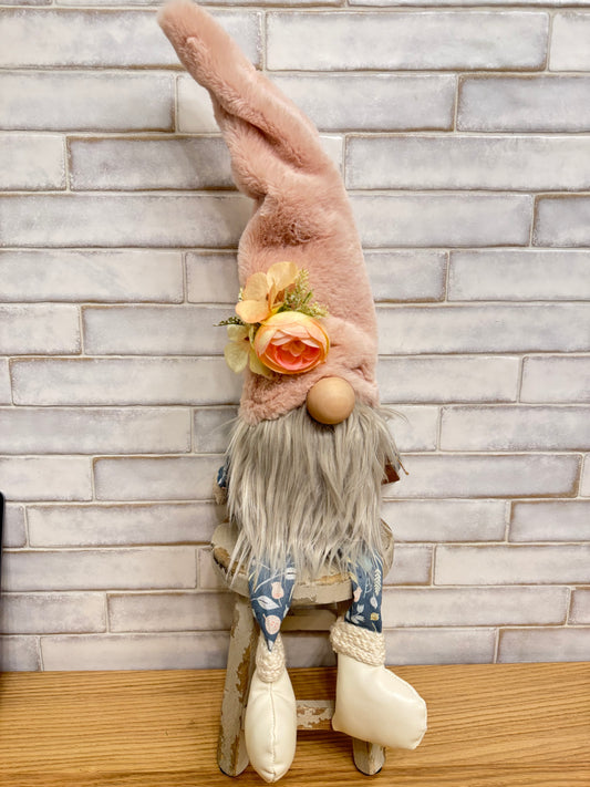 Light pink and blue spring gnome